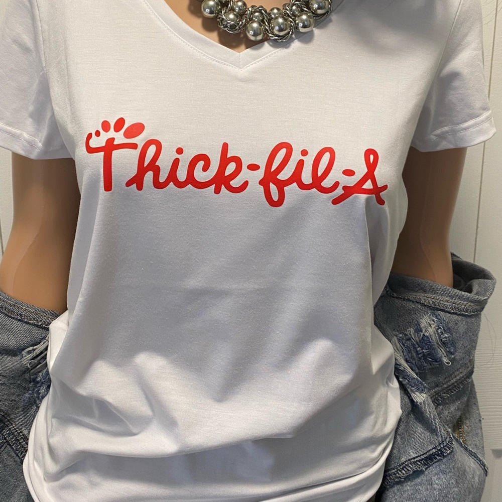 Thick-Fil-A White V-Neck T-Shirt women’s size medium